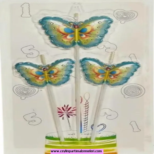 Kelebek 3'lü Turkuaz Mum